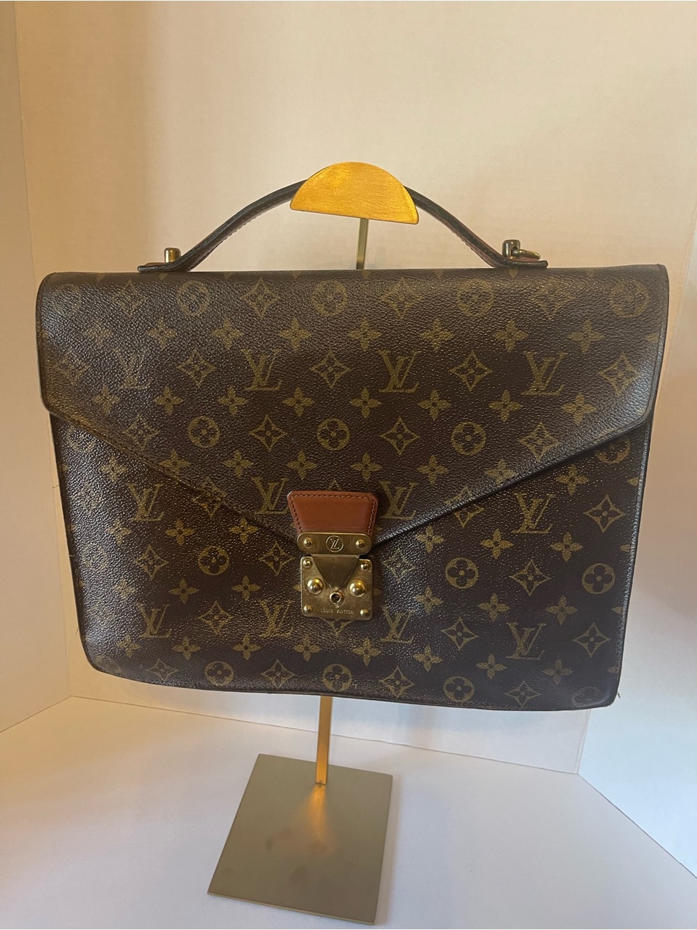 Louis Vuitton Monogram Canvas Briefcase with Brown Leather Trim